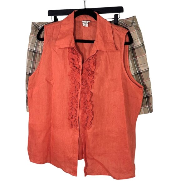 Carroll Reed 1X Orange Linen Sleeveless Top & Natural Reflections 18 - Picture 1 of 6